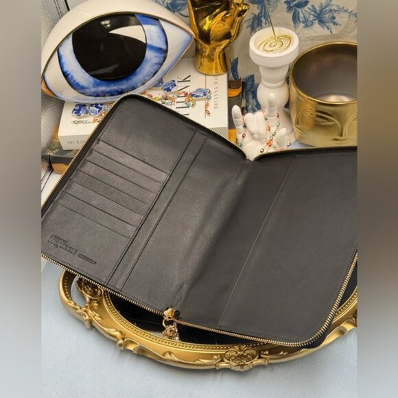 🆕 ALEXANDER MCQUEEN 🧿 NWOT Skull Embossed Leather Zip Portfolio / Agenda, Gold - Picture 10 of 14